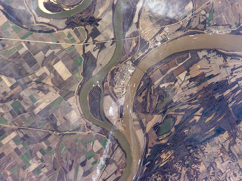 Confluence of the Ohio and Mississippi Rivers at Cairo, IL, USA